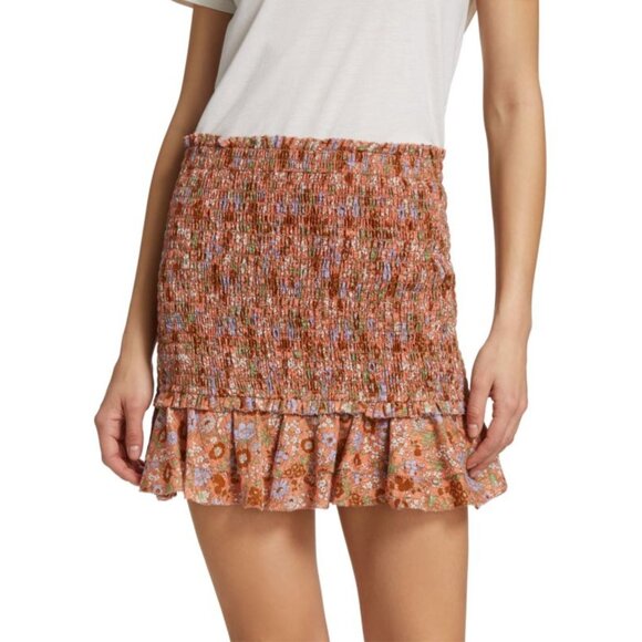 NWT Veronica Beard Melodie Floral Mini Skirt Coral Smocked Ruffle Size 4 - Picture 1 of 16